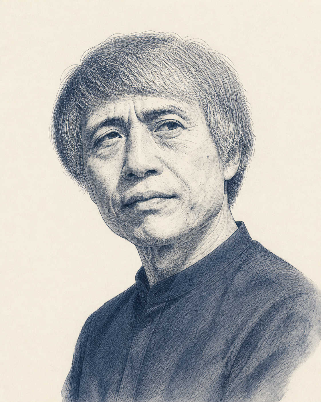 建築家安藤忠雄(あんどう ただお)の肖像イラスト