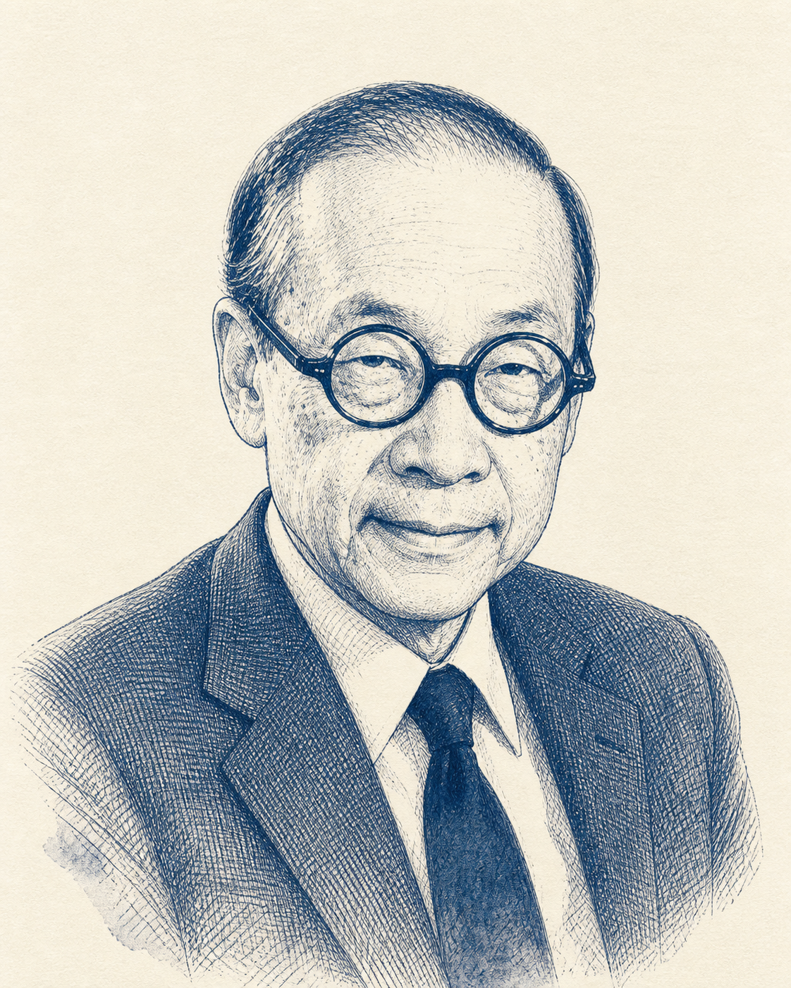 建築家イオ・ミン・ペイ(貝聿銘)の肖像イラスト