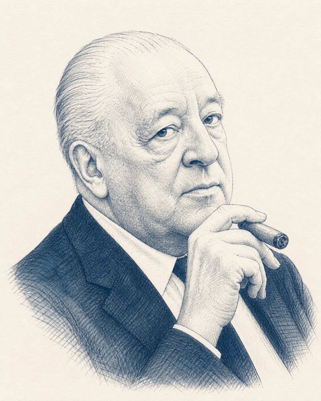 建築家ミース・ファン・デル・ローエ（Ludwig Mies van der Rohe）の肖像イラスト